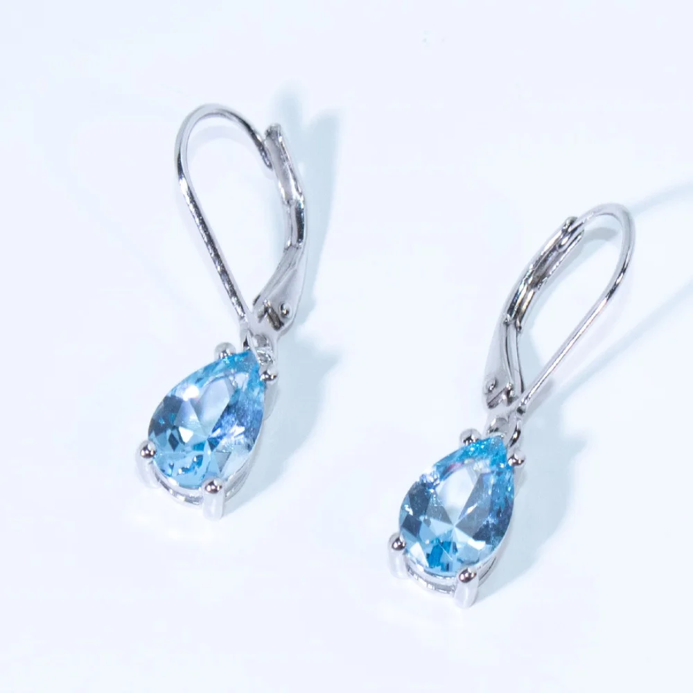 

Created Nano Sky Blue Water Drop 925 Silver Zircon Wedding Drop Earrings for Brides