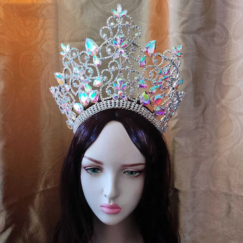 Big European Bride Wedding Crown gorgeous Crystal Large Round Queen Tiaras Miss World Wedding Hair Accessories