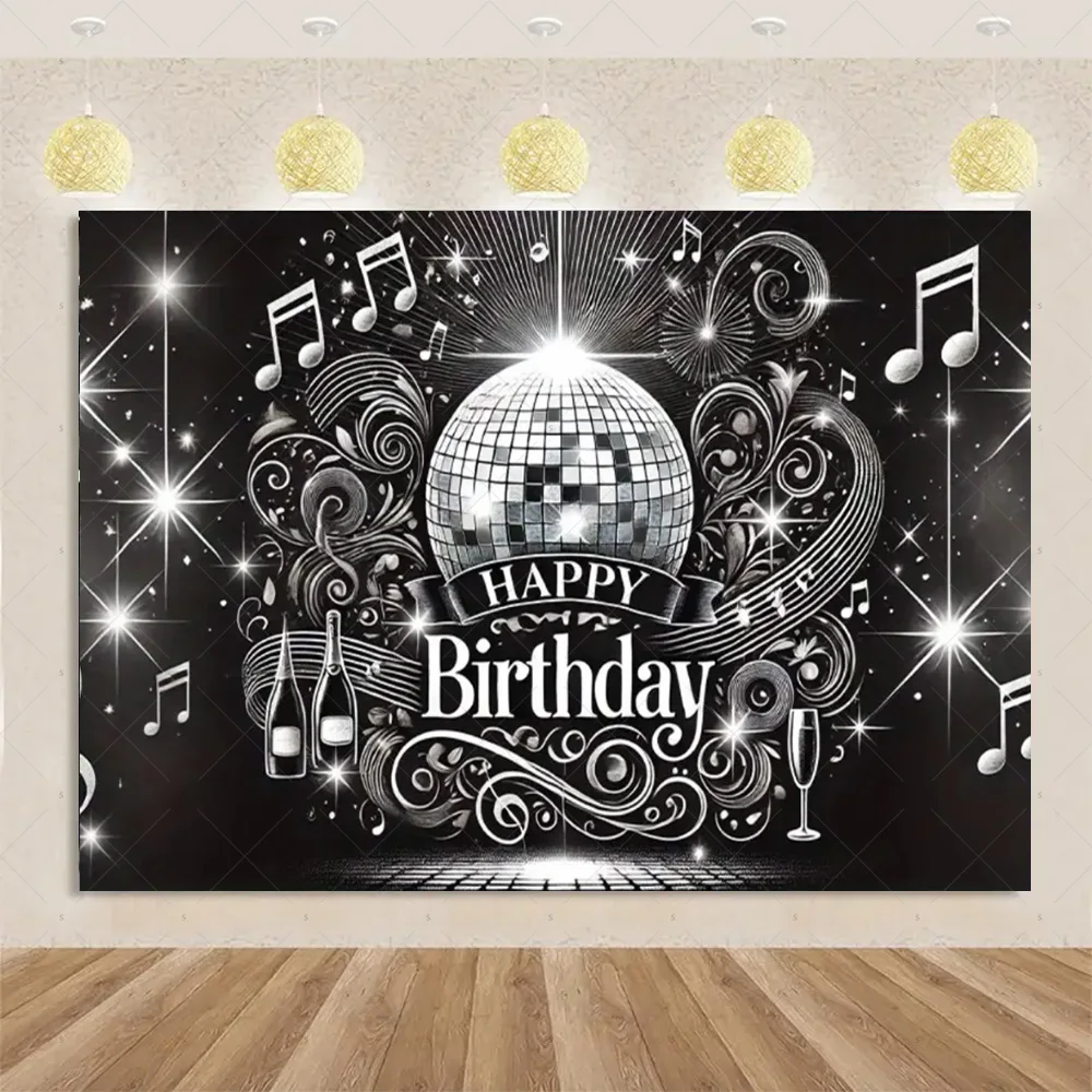 Shining Disco Light Ball Backdrop Dance Floor Background Banner Retro Disco Music Birthday Party Decoration Photography Props 5