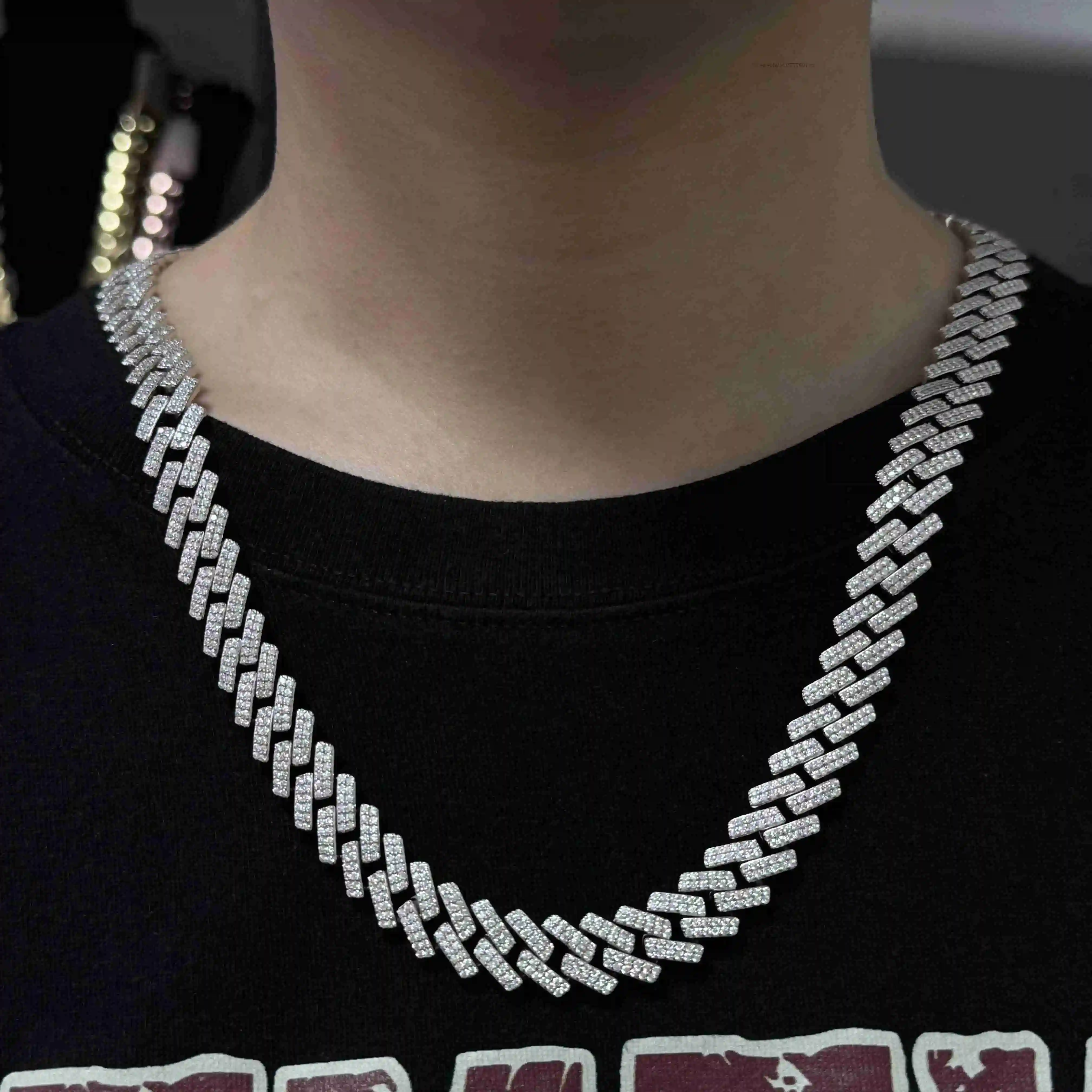 

Ювелирные изделия в стиле рэпера, цепочка из мсанита Iced Out, серебро 925 пробы, 16 мм, 2 ряда, Buss Down VVS, кубинская цепочка с муассанитом