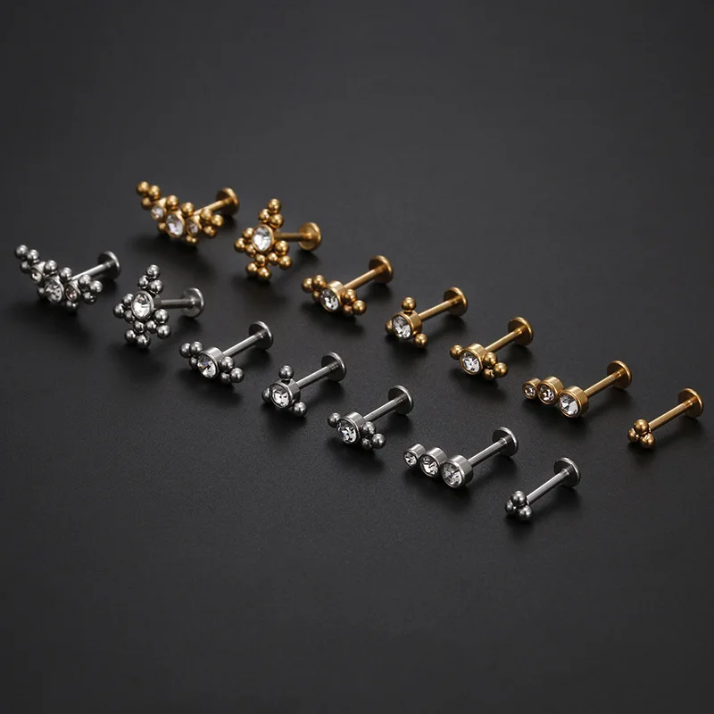 1PC 16G Flat Studs Lip Ear Piercing Cz Cartilage Helix Daith Conch Rook Tragus Stud Labret Back Piercing Jewelry