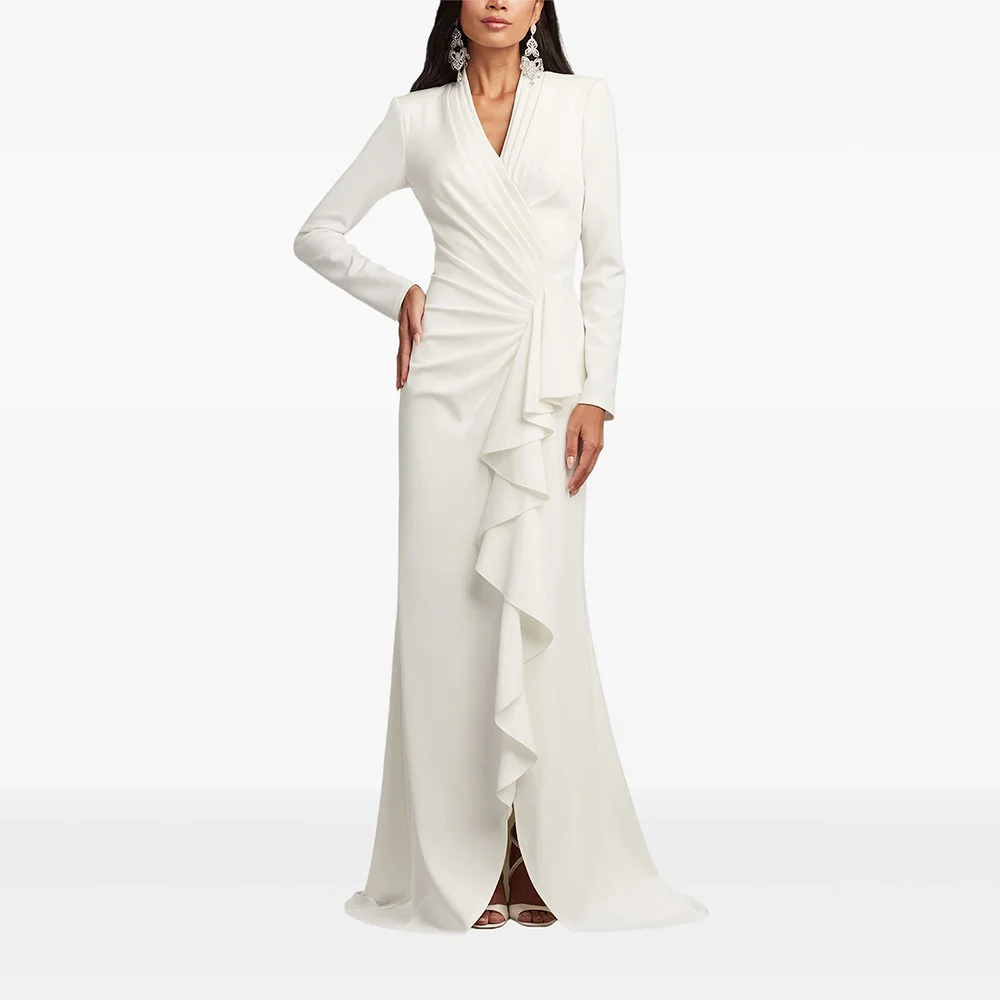 

Simple Evening Dresses V-Neck Long Sleeves Mermaid Evening Gowns Elegant Formal Occasion Floor Length Prom Dresses Customized