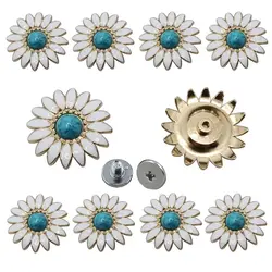 5pcs White Chrysanthemum Inlay Turquoise Decorative Buckle Conchos Screw Back Buttons DIY Leather Goods Leathercraft Accessories