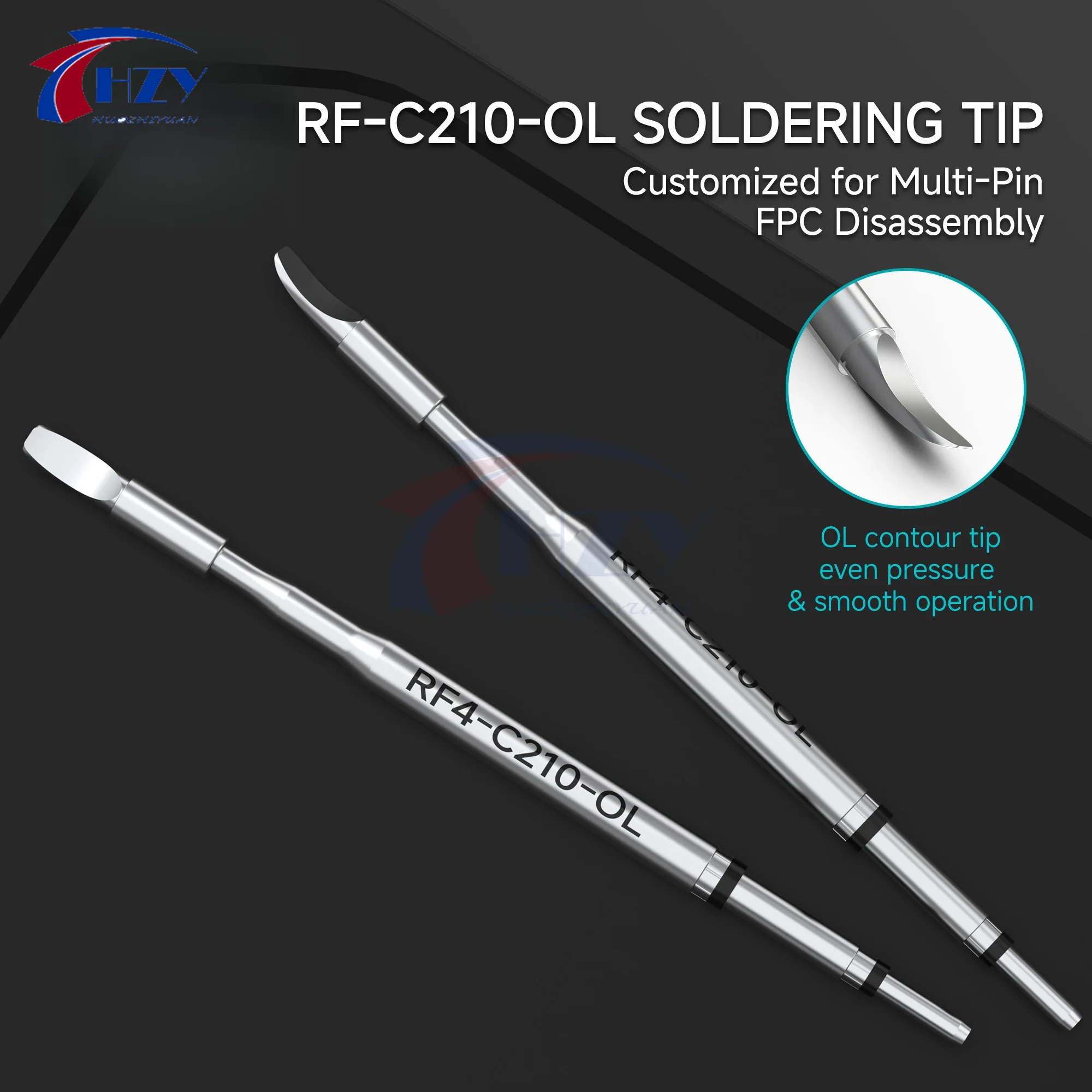 RF4 RF-C210-OL Soldering Tip 3D Curved Chisel for Multi-Pin FPC Disassembly Solder Wick Cleaning Phone Motherboard Repair Tools