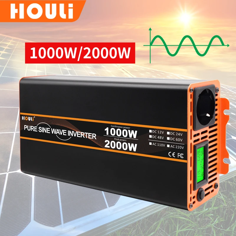 HOULI Pure Sine Wave 1600W 2500W Inverter Dc 12V 24V to Ac 220V 230V Power Solar Inverters Inversor 12v 110v Onda Senoidal Pura