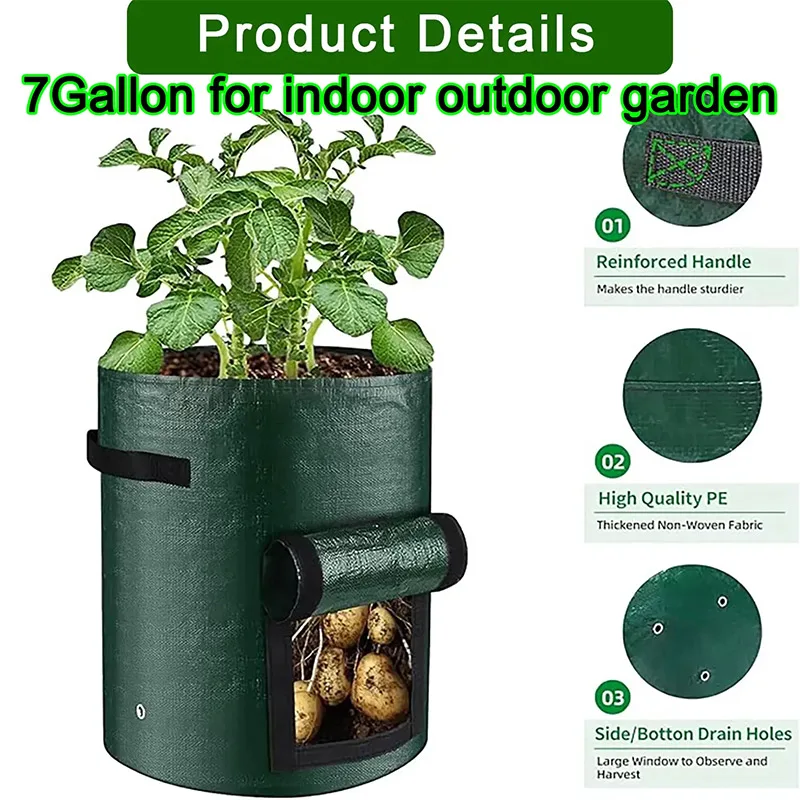 PE Potato Plant Bag Round Dark Green Breathable Plant Flower Pot Vegetable Planting Bucket Plant Basin Outdoor For Garden