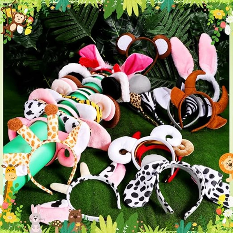 Halloween Cartoon Animal Head Ears Headband Cute Frog Giraffe Elephant Leopard Monkey Tiger Headpiece Fancy Dress Set Xmas Gifts