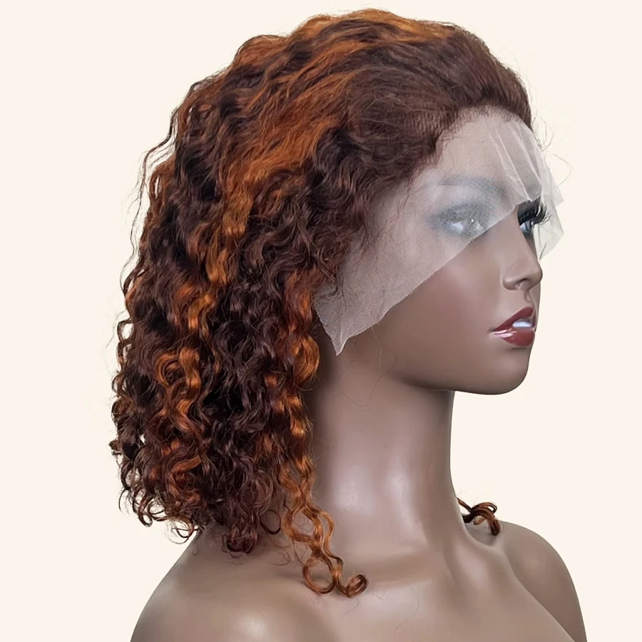 

Orange Ginger 13X4 Short Bob Lace Front Human Hair Wigs Highlight Brazilian Deep Wave For Women Curly HD Lace Frontal Wig Water