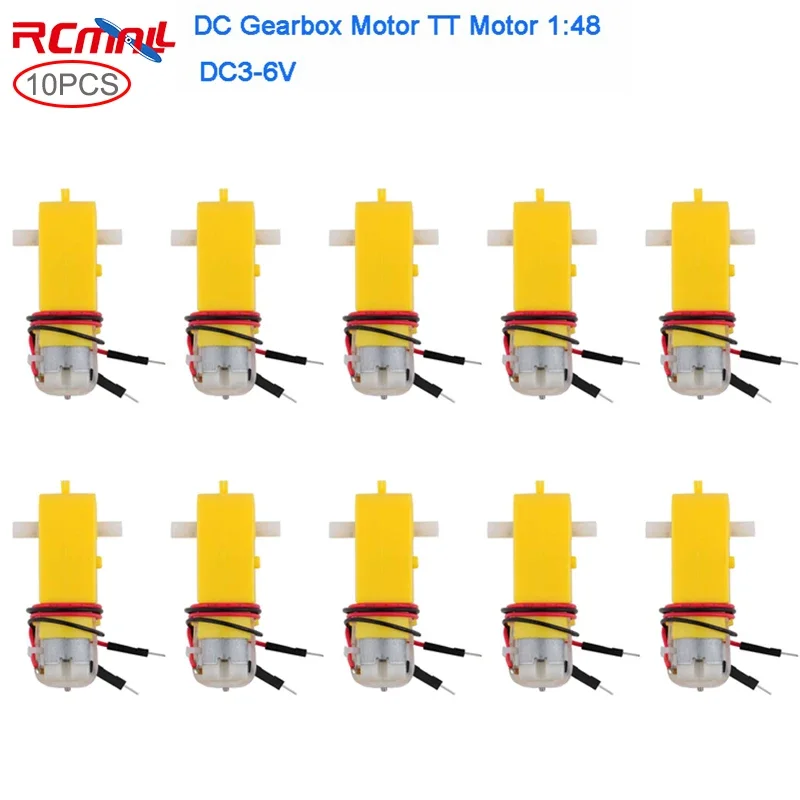 10pcs DC Gearbox Motor TT Motor 200RPM DC 3-6V with Male Connector 1:48 Gear Ratio Motor for Arduino Smart Car Robot