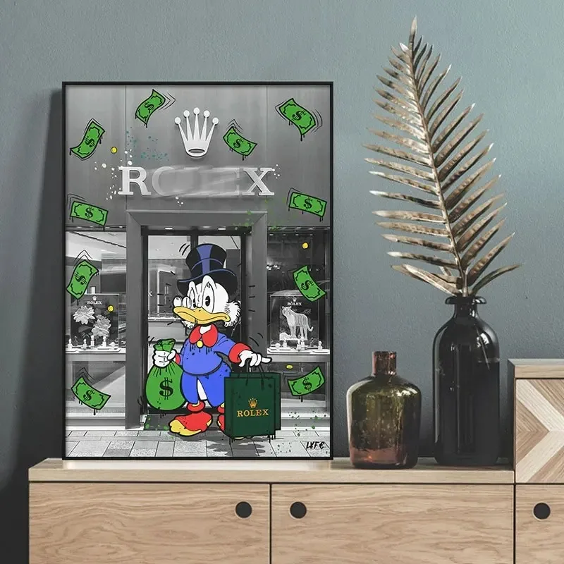 Disney Cartoon Mickey Mouse Role Donald Duck Poster for Wall Art Canvas Painting Funny Money Pictures Kids Bedroom Decoration