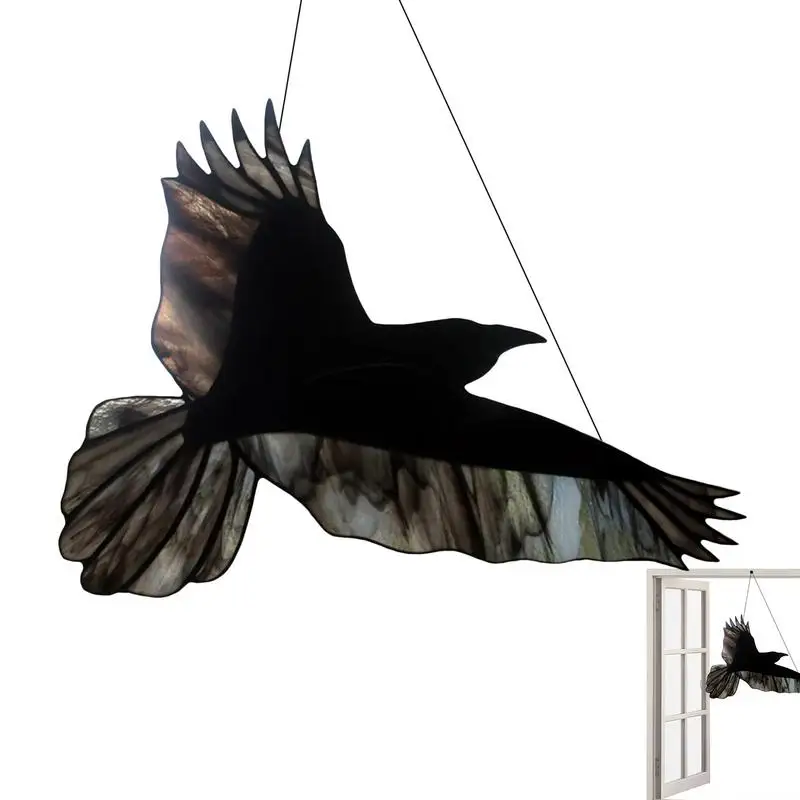 

Hanging Bird Figures Acrylic Crow pendant Decoracion Simulation Black Crow Raven Garden Suncatchers Garden Decoration Outdoor