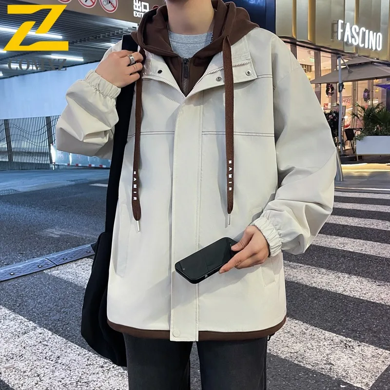

COMXZ Men Hooded Jacket High Quality Windproof Outdoor Camping Travel Trendy Handsome Jacket Preppy Sport Jackets Streetwear