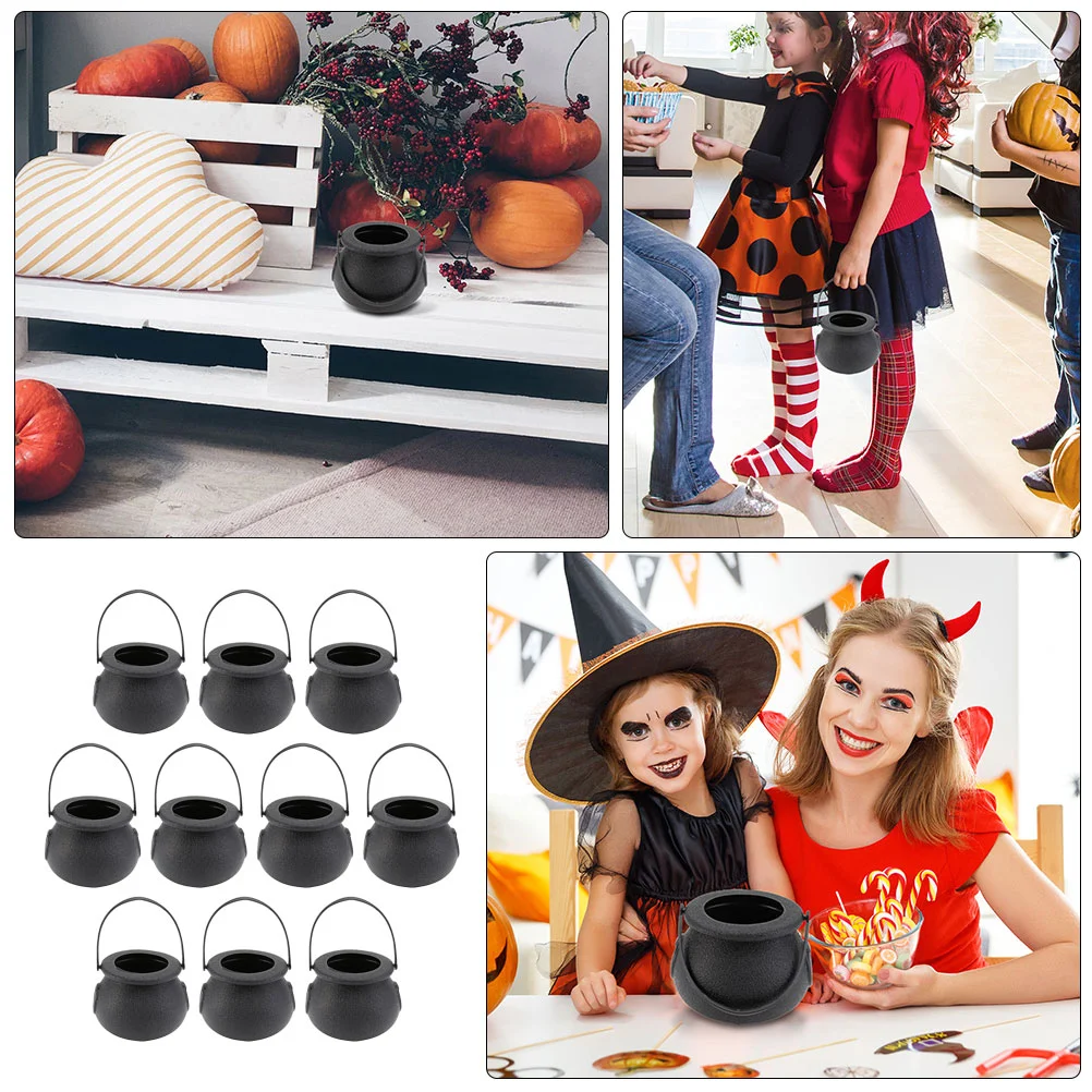 10 PCS Candy Bucket Mini Kettle Witch Cauldron Buckets Black Gift Wrap Bags Jars Containers