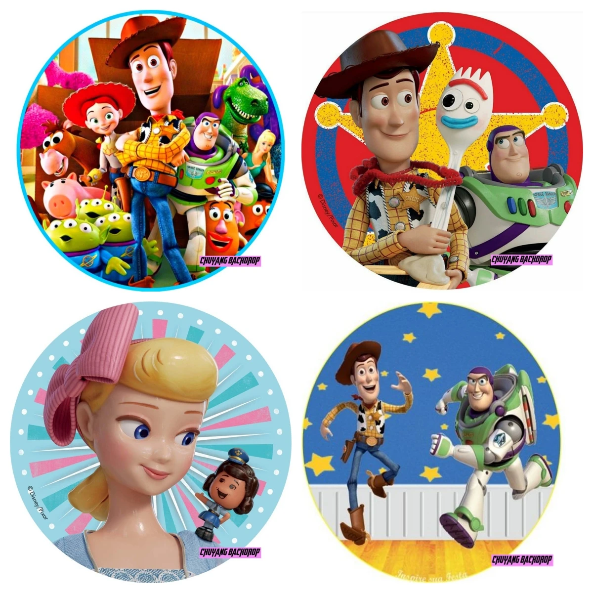 Disney Cartoon Toy Story Round Backdrop Cover Clouds Sky Wall Bo Peep Woody Jessie Boys Birthday Party Circle Background Covers