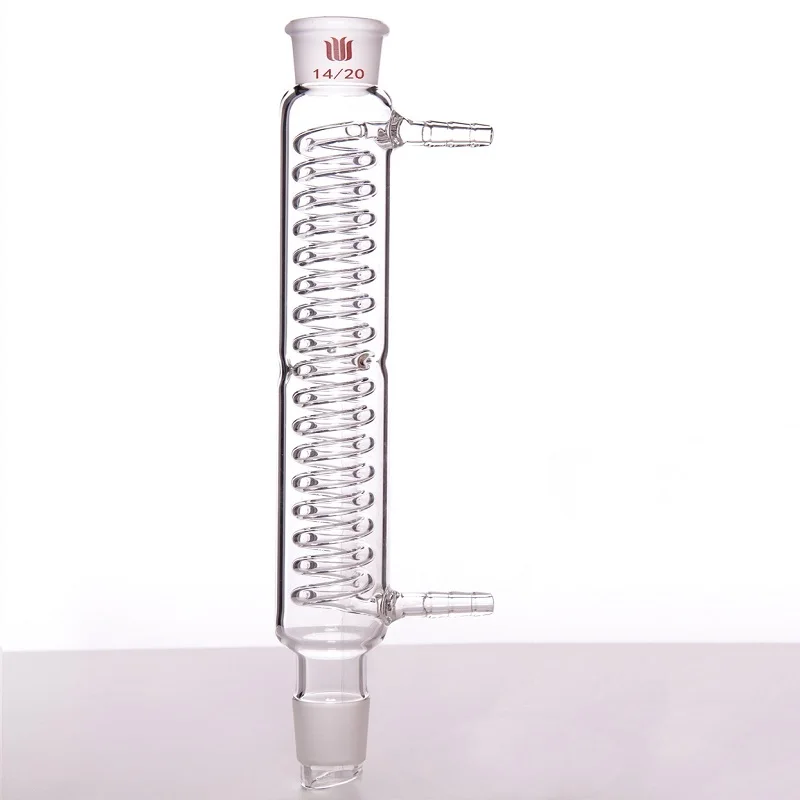 SYNTHWARE Snake type condenser, Joint 14/20, Effective length: 100mm/120mm/200mm, φ 8mm small nozzle, Borosilicate glass