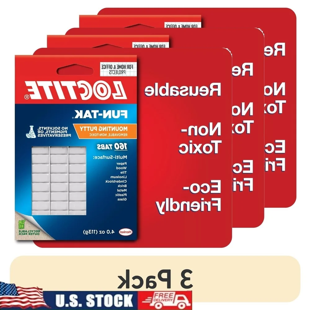 

3 упаковки Eco Fun-Tak Монтажная шпатлевка 4 унции Многоразовый настенный сейф без отверстий Легкие предметы подвесные универсальные клейкие решения