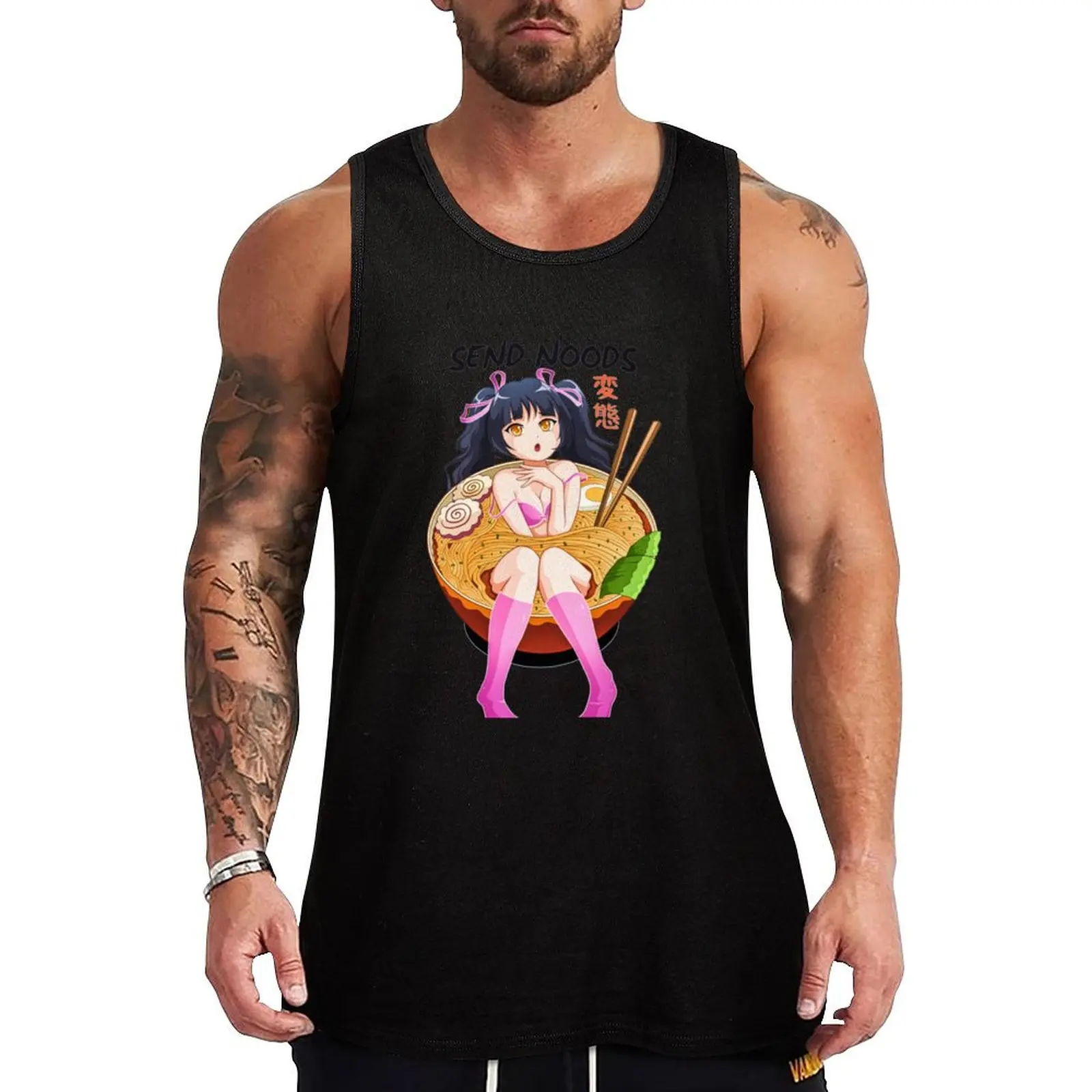 

Anime Girl Japanese - Send Noods Ramen Noodle Bowl Shabu Shabu Tank Top Men gym sportswear Fitness men clothing Sleeveless top