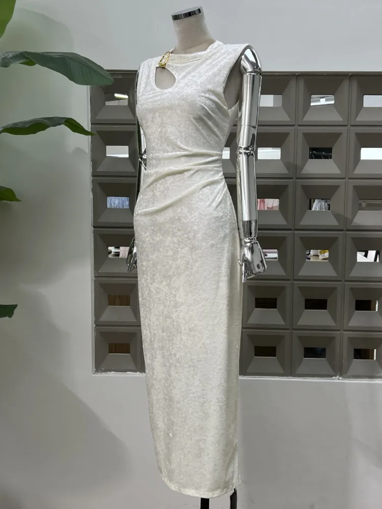 2025년 봄 여름 여성용 오리엔탈 컷아웃 치파오 드레스 우아한 민소매 바디콘 칵테일 드레스 하이 슬릿 웨이스트 드레스