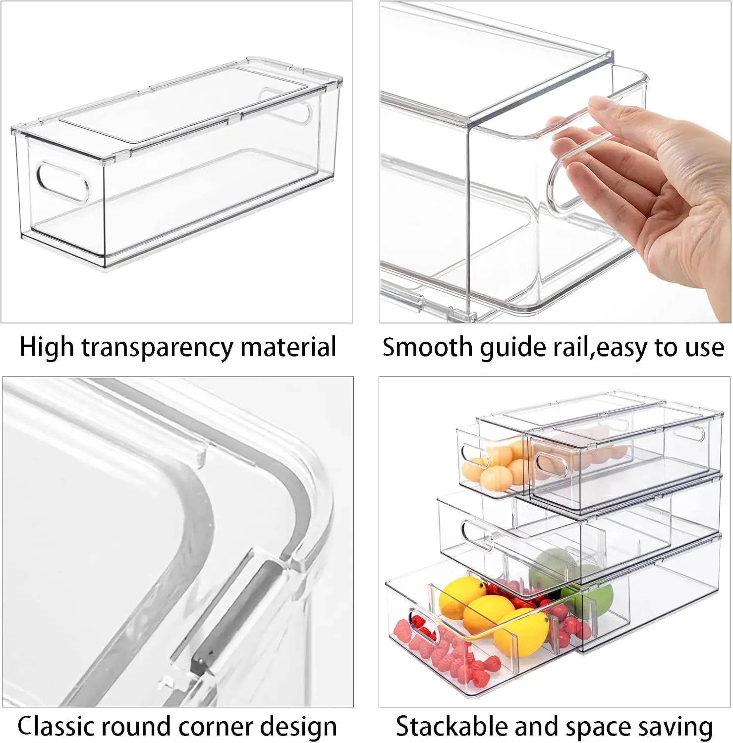 Mano Stackable Fridge Drawers Pull Out Bins with Handle Clear Refrigerator Drawers Organizer Food Storage Container Box