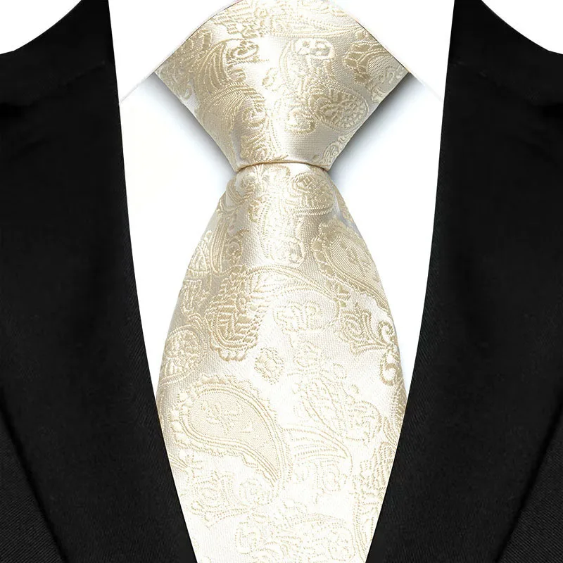 New White Beige Color Jacquard Men\'s Neckties 8CM Paisley Striped Dots Business Formal Neck Ties Wedding Party Suit Cravat Gift
