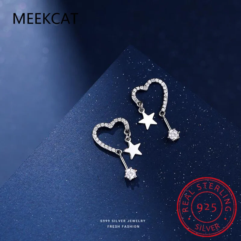 Real 925 Sterling Silver Romantic Heart Shine CZ Stud Earrings Brincos de Prata For Women Children Baby Girls Jewelry DA2501