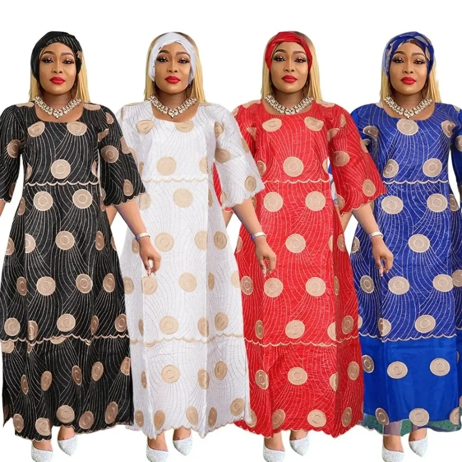 Autumn Elegant African Dresses for Women Plus Size 3/4 Sleeve O-neck Party Evening Long Maxi Dress Kaftan Muslim Abaya Gowns