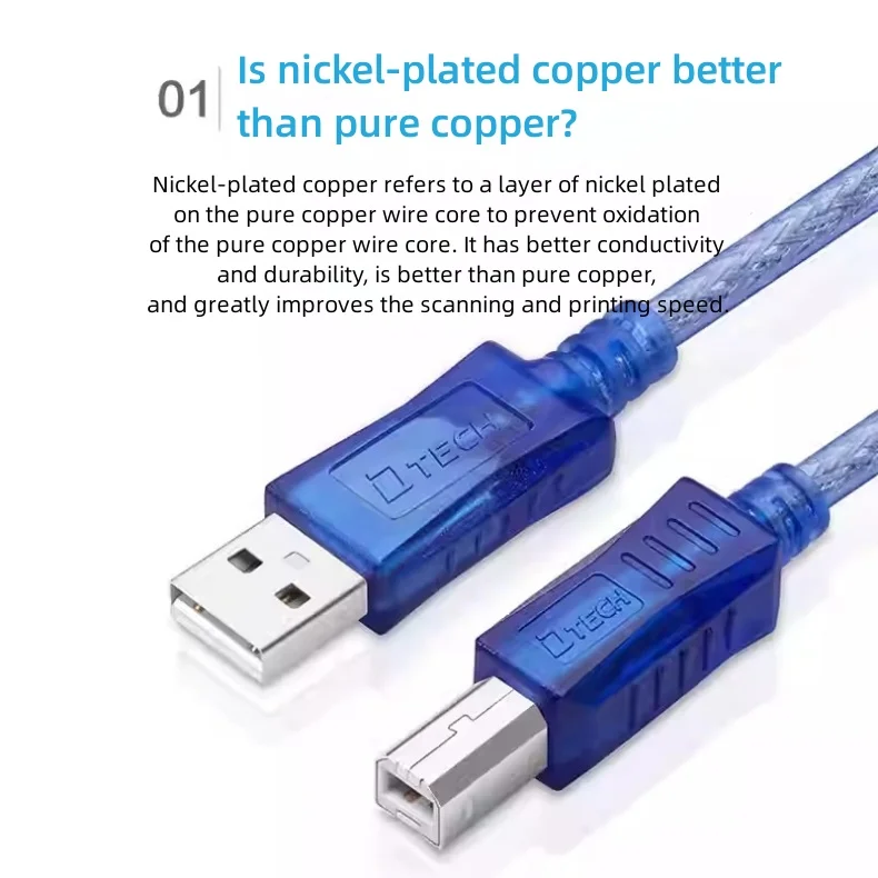 DTECH CU0093 USB 2.0 Type a Male to B Male Printer Data Cabo AM to BM Extension Cable 1.8m