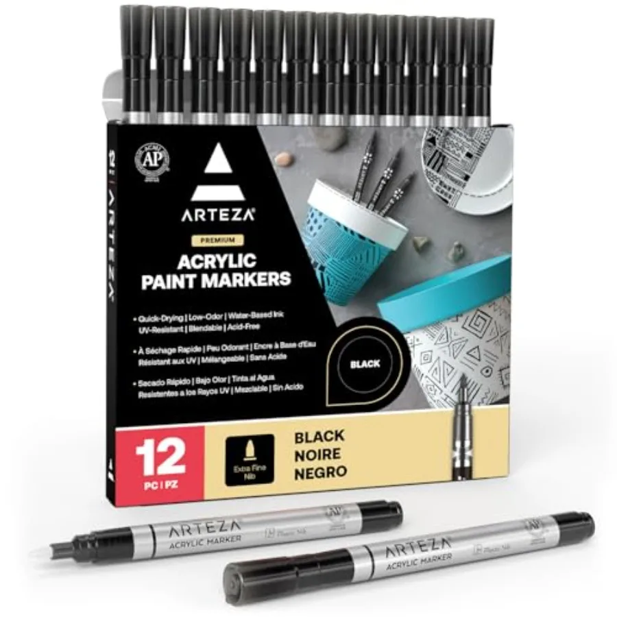 

Acrylic Paint Markers, Pack of 12, Acrylic Paint Pens, Long-Lasting, Art and Craft Supplies, Paint Pens with Plastic Nib, Use o