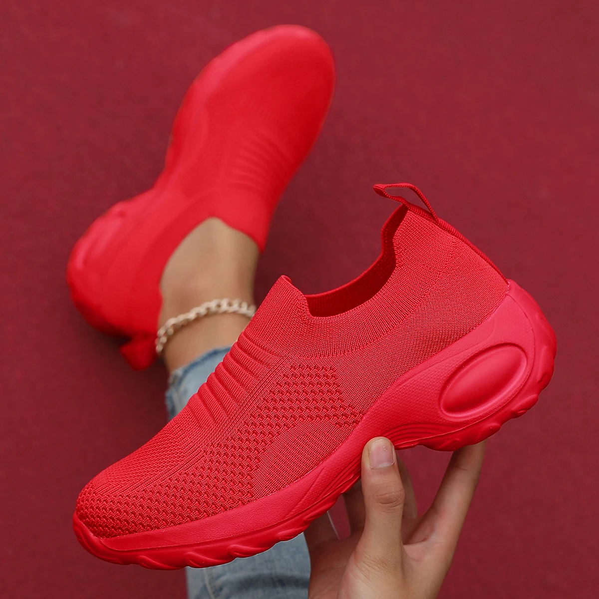 Red Casual Sports Shoes for Women Comfort Mesh Tennis Shoes Light Sneakers Women 2024 New Plus Size 43 Student Vulcanized Shoe