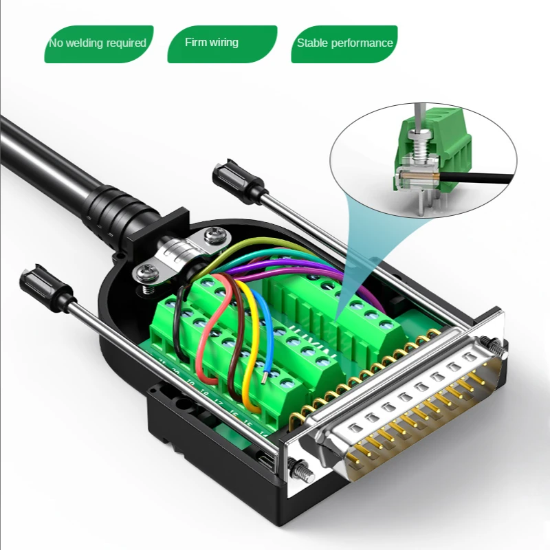 DB25 Breakout Board Solder-Free Male Female Adapter 25-pin Port Adapter To Terminal Connector Signal Module Long Bolts and Nuts