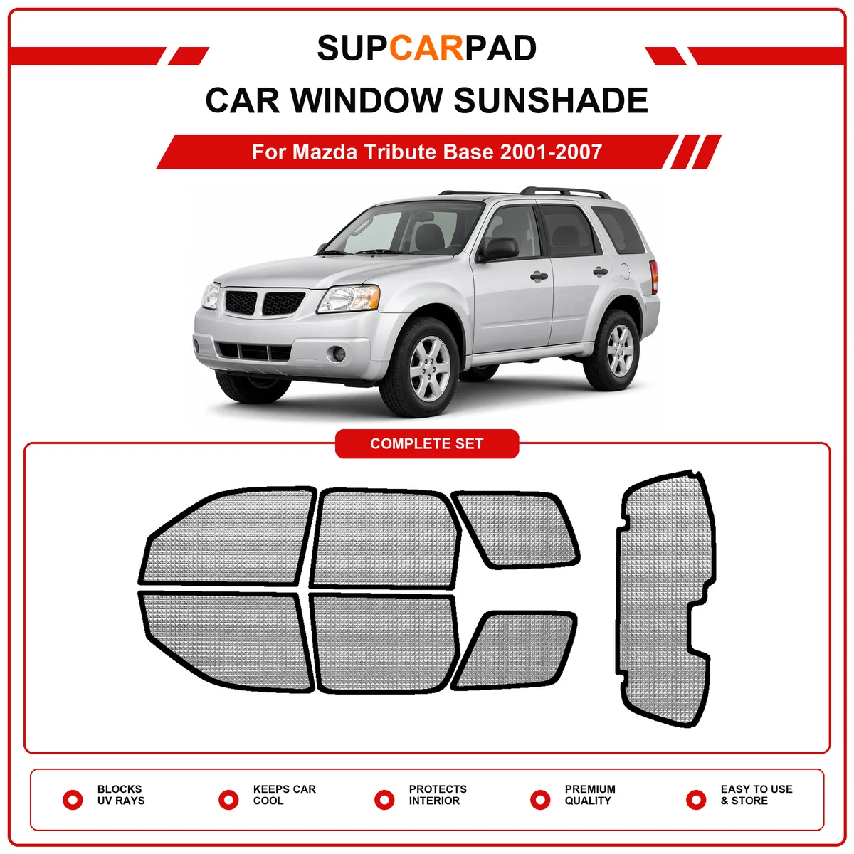 For Mazda Tribute Base 2001-2007 Pre‑Cut Auto Window Sunshade Anti‑UV Car Sun Visor Protector
