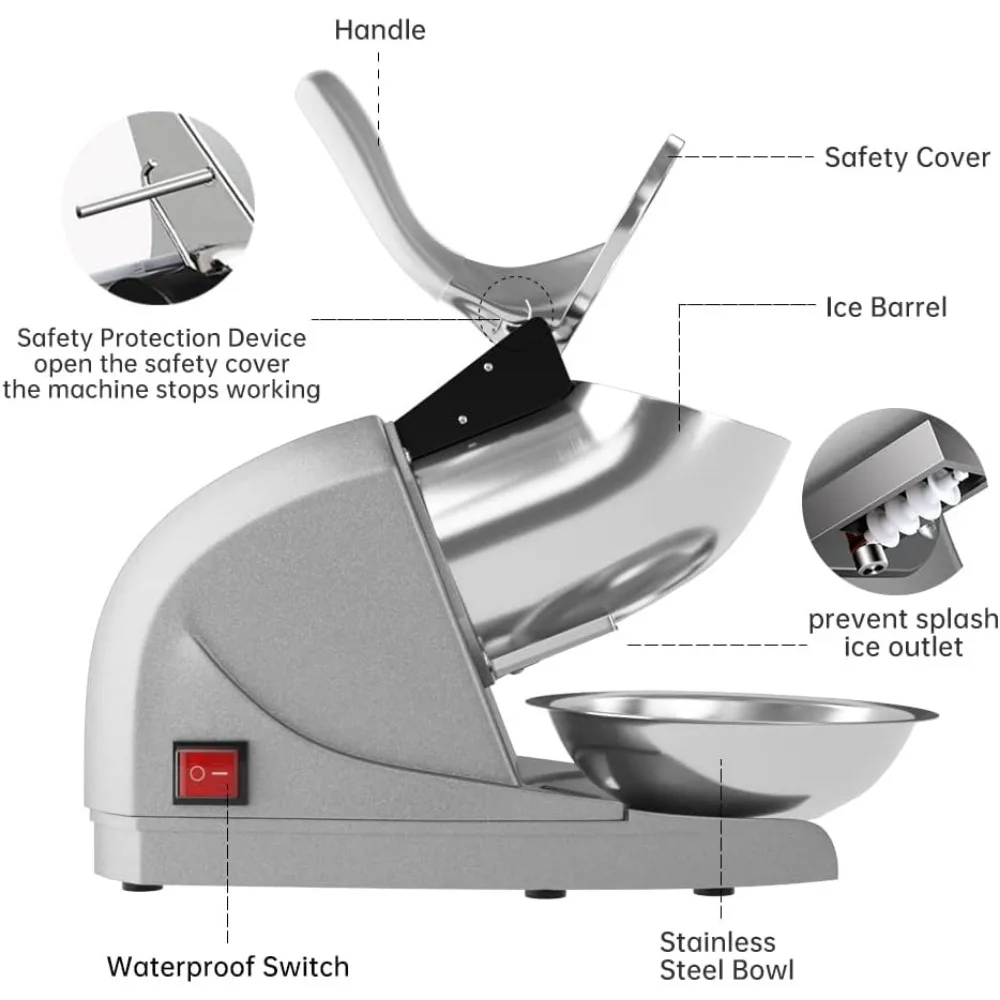 Haoyunma Ijsscheerapparaat Voorkomt Spatten Sneeuwkegel Machine, Elektrische 3 Messen Geschaafd Ijs Machine, 380W Ijsscheermachine, 286Lbs/Hr