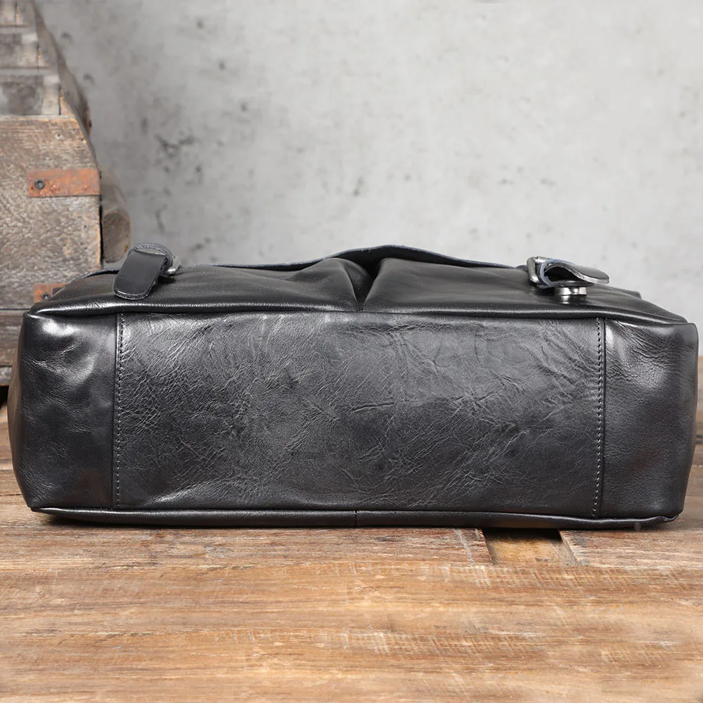Echtleder Herren-Aktentasche 15 Zoll Laptop-Tasche Einfache Rindsleder-Umhängetasche Pflanzlich gegerbtes Leder Modischer Casual-Stil – Detail 12