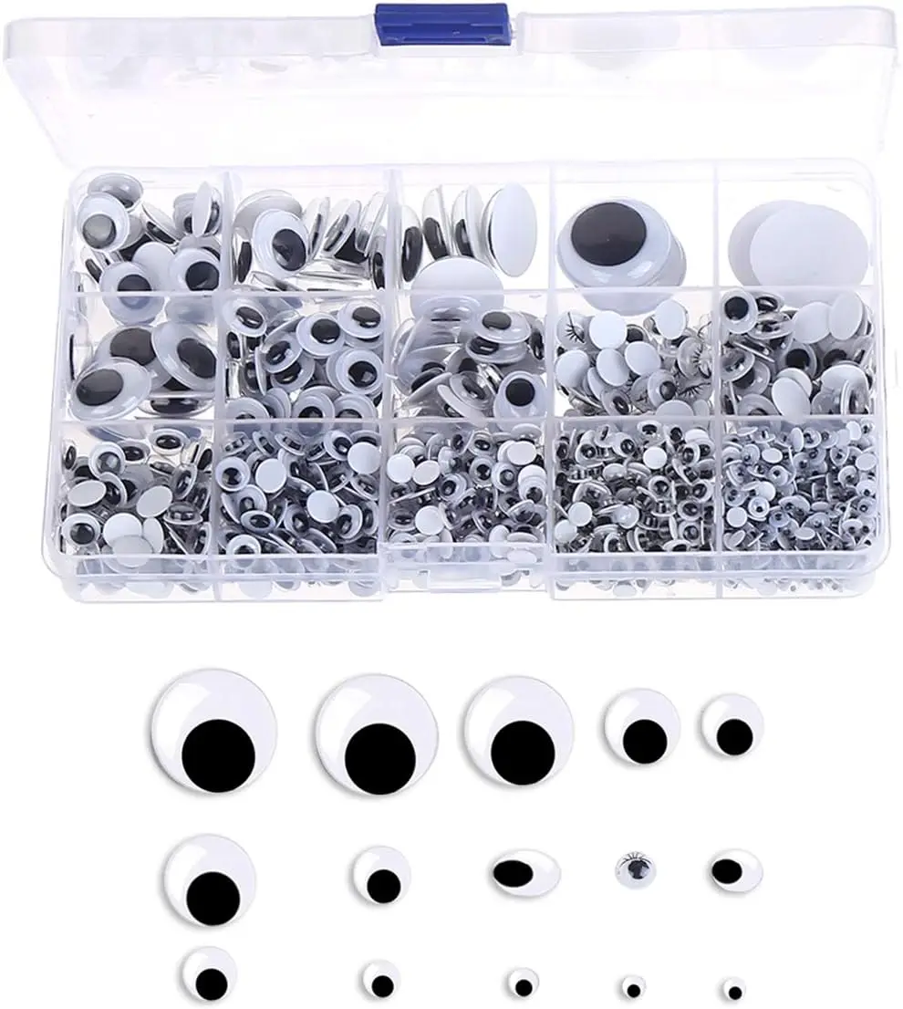

1150pcs Wiggle Eyes Assorted Size Bulk Plastic Googly Eyes Self Adhesive 4mm-25mm for Craft Sticker DIY Project Supply