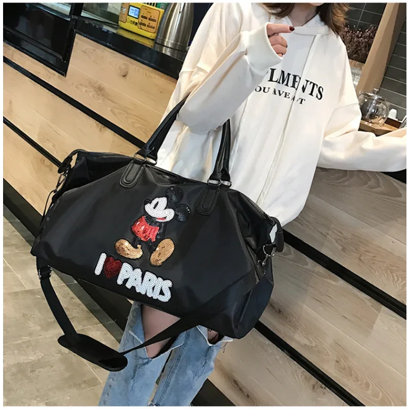 Disney Mickey's new waterproof luggage bag fashion sequin print travel large capacity messenger backpack