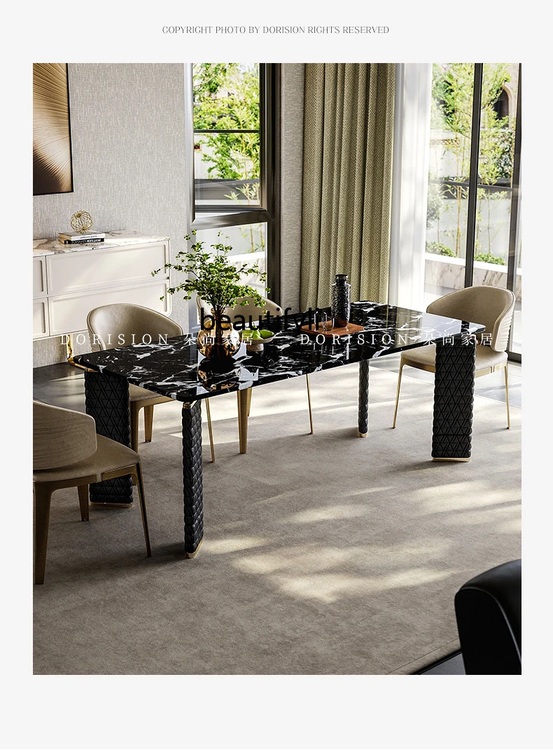 

Light luxury marble dining table modern rectangular living room home dining table and chair combination