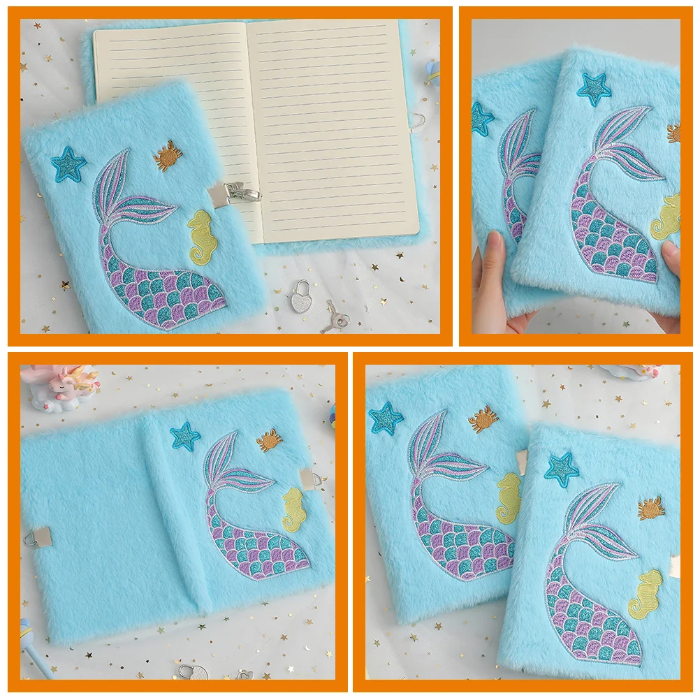 Imagem -03 - Plush Locked Notebook para Meninas Mermaid Tail Diary Cadernos Bloqueáveis para Tirar a Capa das Almofadas Cartoon Notepad