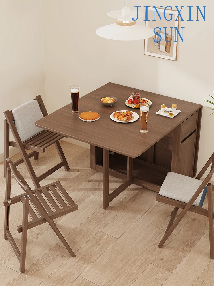 Full solid wood folding dining table, rectangular dining table and chair, simple foldable table