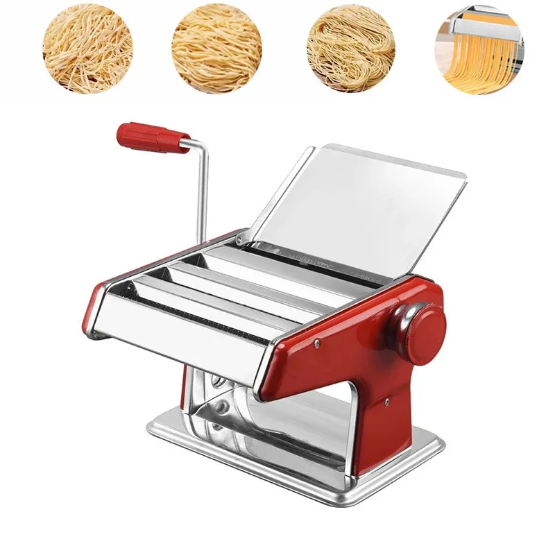 Manual Multifunctional Stainless Steel Noodle Maker Small Household Noodle Press Stainless Steel Noodle Rolling Machine Red