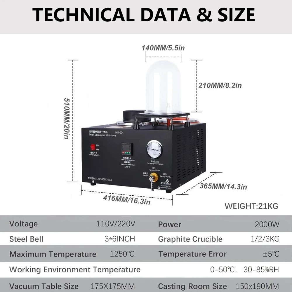 3in1 Vacuum Casting Machine Metal Smelting Mold Jewelry Casting Machine 220/110V