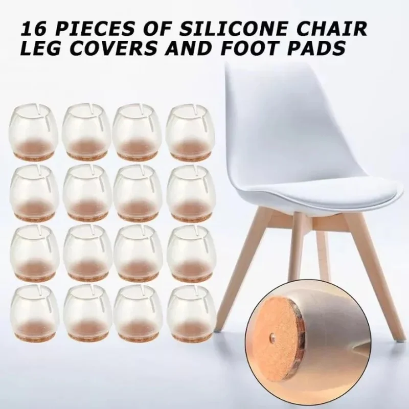 16pcs Silicone Chair Caps Table Foot Pads Round Furniture Leg Protection Bottom Cover Non-Slip Glides Feet Cap Floor Protector