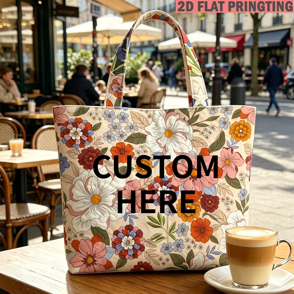 1pc Custom Women's Quilted Tote Bag, Featuring 2D Flat Print Upload Your Photo/Text/Design Functional Large Capacity Quilted Bag
