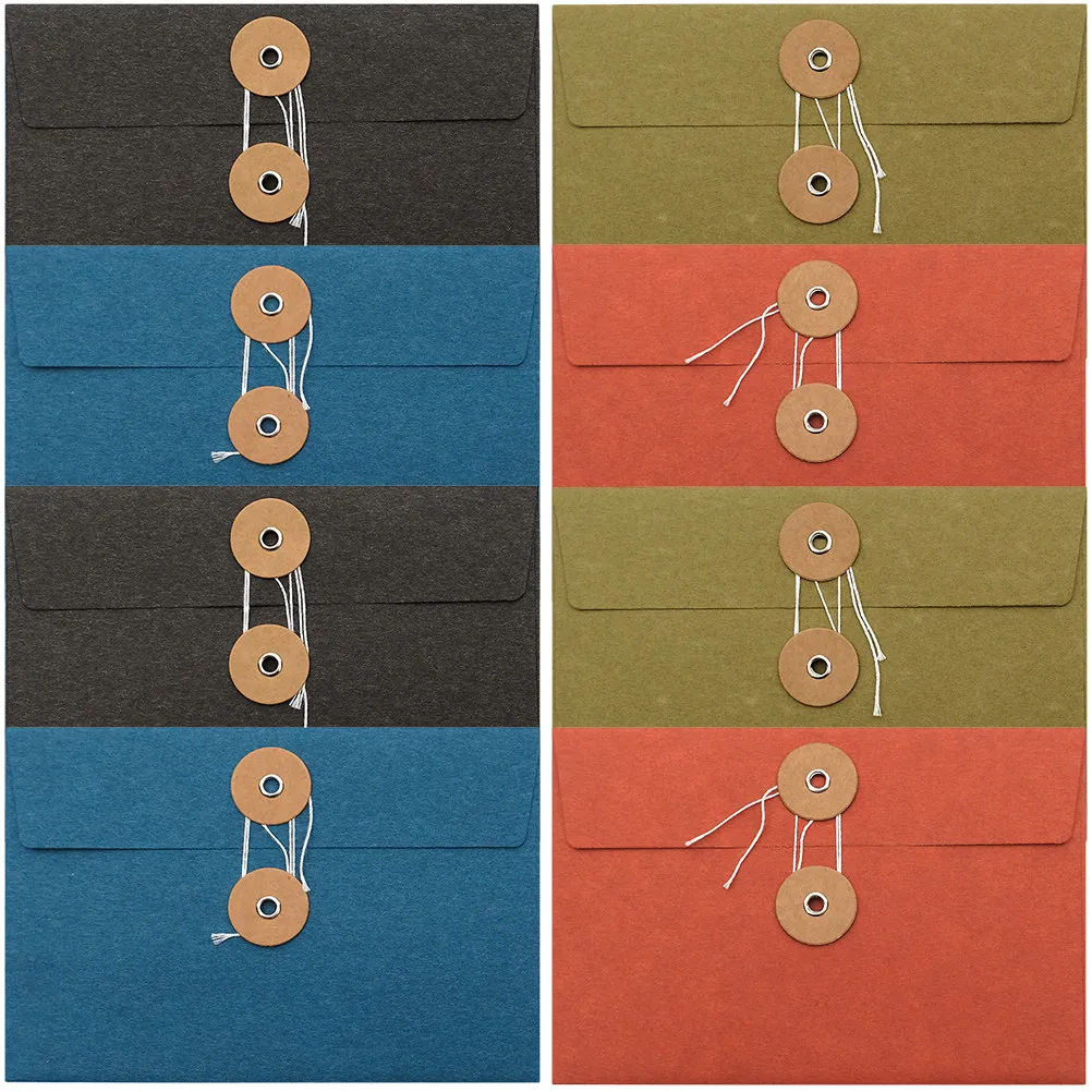 

8 шт. прочных утолщенных бумажных конвертов с завязками, пакеты для открыток и документов, креативные карманы для хранения для офиса, школы, путешествий