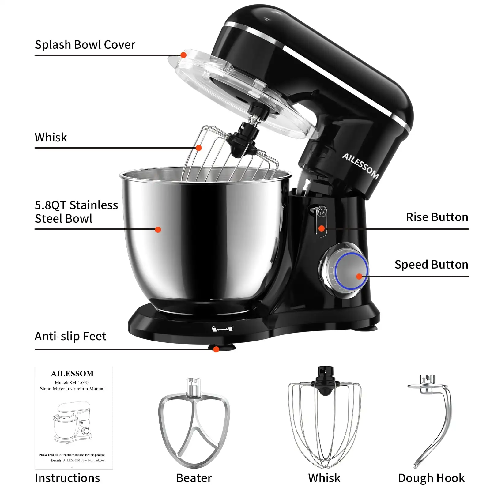 New Stand Mixer,6-QT 10-Speed Tilt-Head Food Mixer, Kitchen Electric Mixer with Bowl, Dough Hook