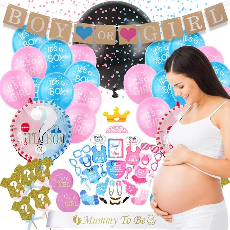 91 Piece Set Baby Gender Secret Party Decoration Balloon Boy Or Girl Balloon Package Contain Foil And Latex Balloons Photo Prop