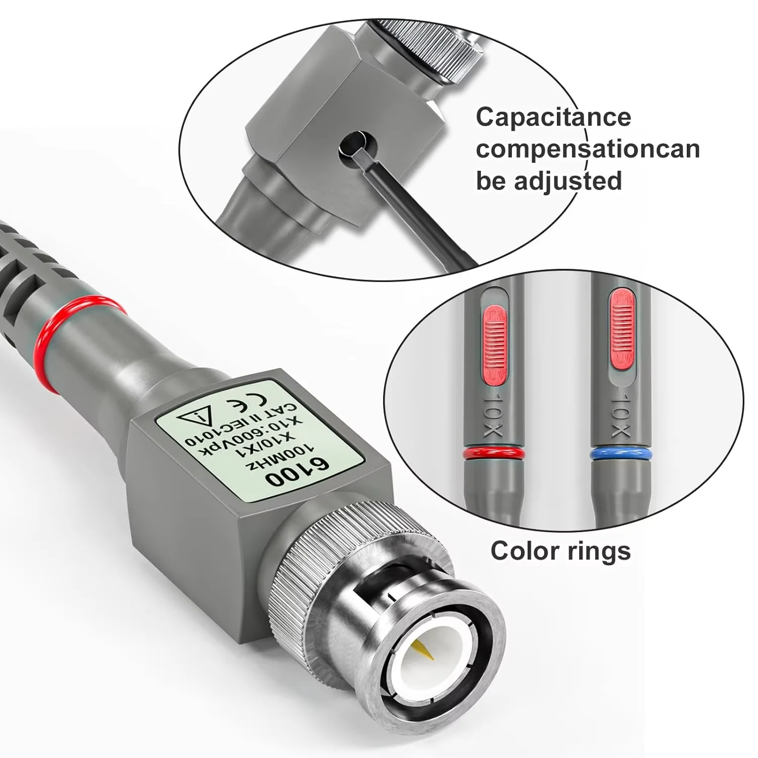 1Pcs/2Pcs Universal Oscilloscope Probes with Accessories Kit 100MHz 1X 10X with BNC Test Leads with Wire Piercing Probe