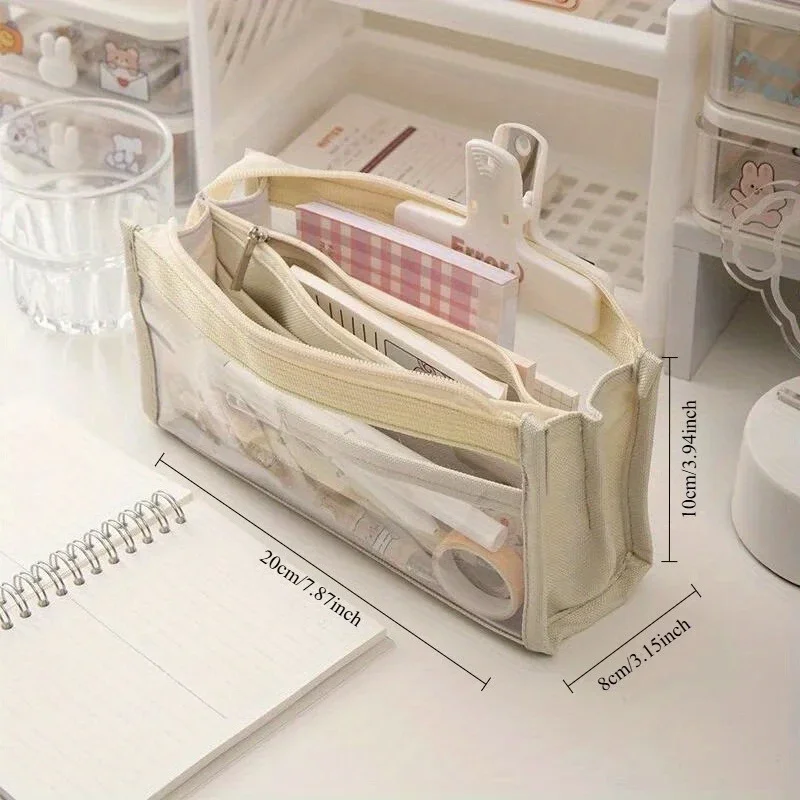 مقلمة ذات سعة كبيرة مكونة من ستة طبقات، لوازم قرطاسية عالية المظهر، حقيبة أدوات تخزين PVC شفافة #2