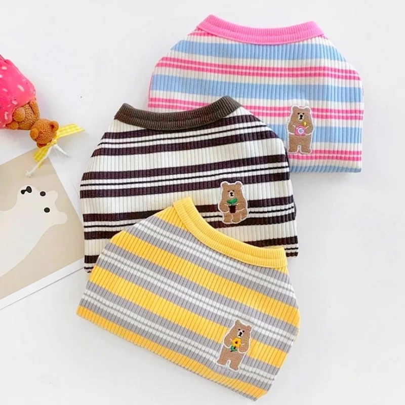 2025 Summer Puppy Clothes Pet Dog Striped Vest Clothes Cute Print Dog Shirt Soft Cat Vest Pet Chihuahua Dog Clothes Pet Coverall