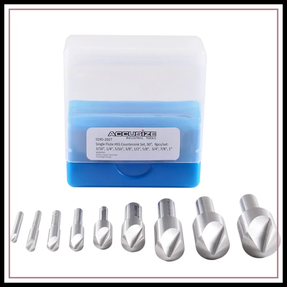 

9 Pc Single Flute H.S.S. Countersink Set, 90 Degrees, Ground, 0245-2027