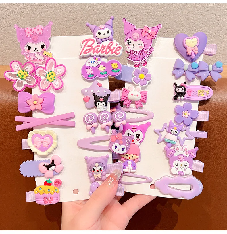 14pcs/set Sanrio Kuromi Hairpin Kawaii Mymelody Cinnamoroll Autumn New Girls' Cartoon Doll Hairpin Children's Hair Accessories